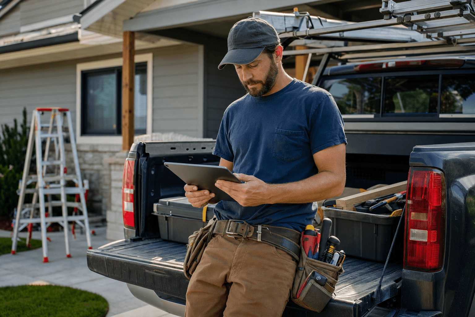 Contractor reviewing a proposal at the jobsite